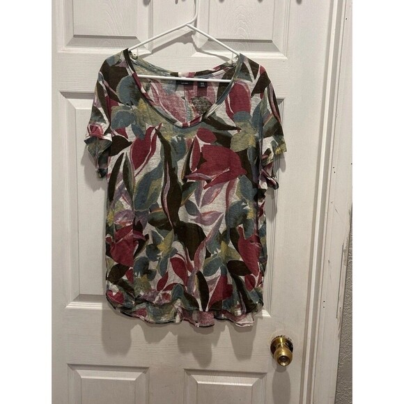 Tahari 100% Linen Floral Short Sleeve Blouse High Low Hem  Women’s Size 1X - Picture 1 of 5